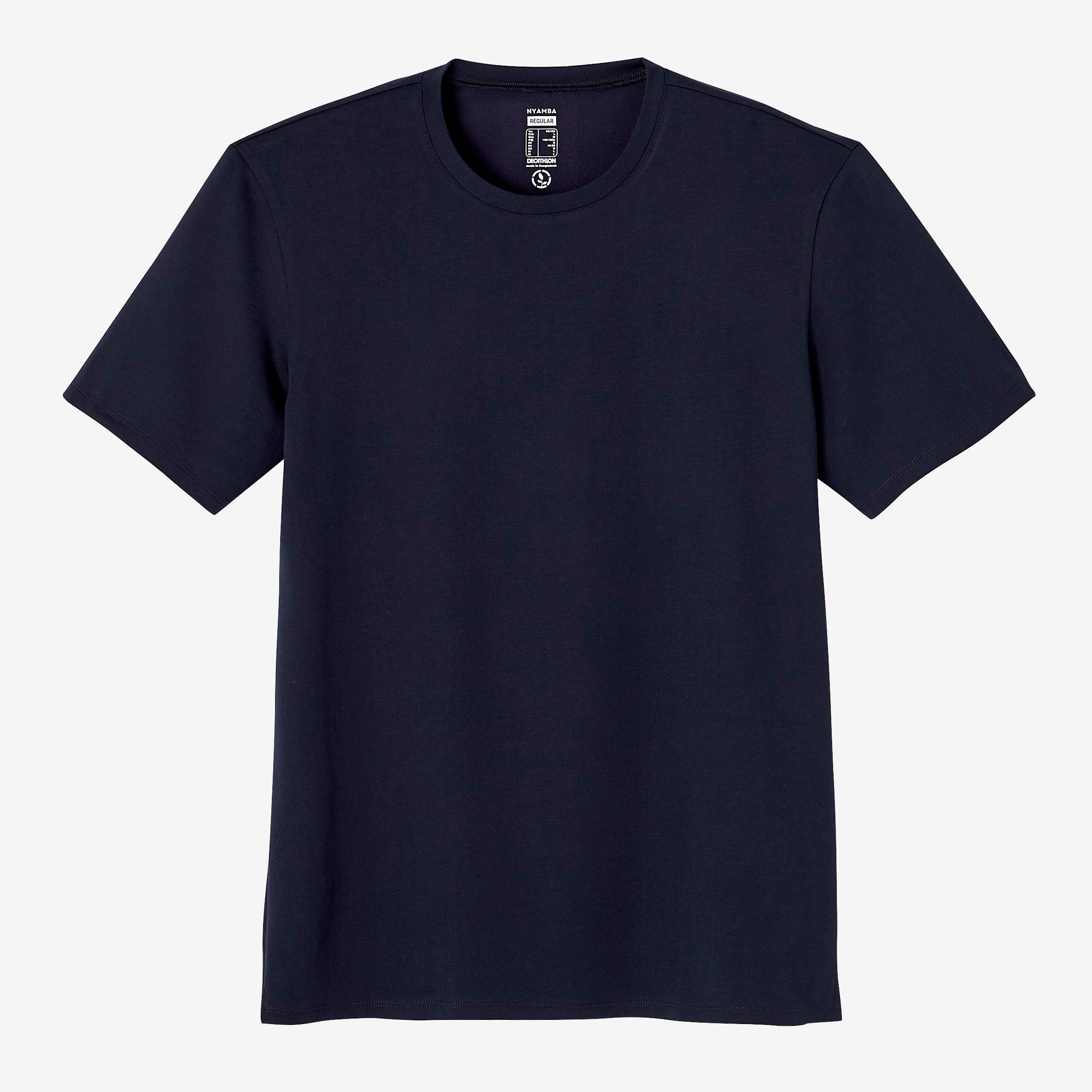 T-shirt de Ginástica e Pilates Decote Redondo em Algodão Homem 500 Azul/Preto 9/16