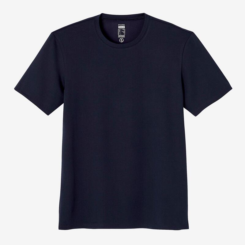 Fitnessshirt met korte mouwen voor heren 500 recht ronde hals katoen blauw/zwart