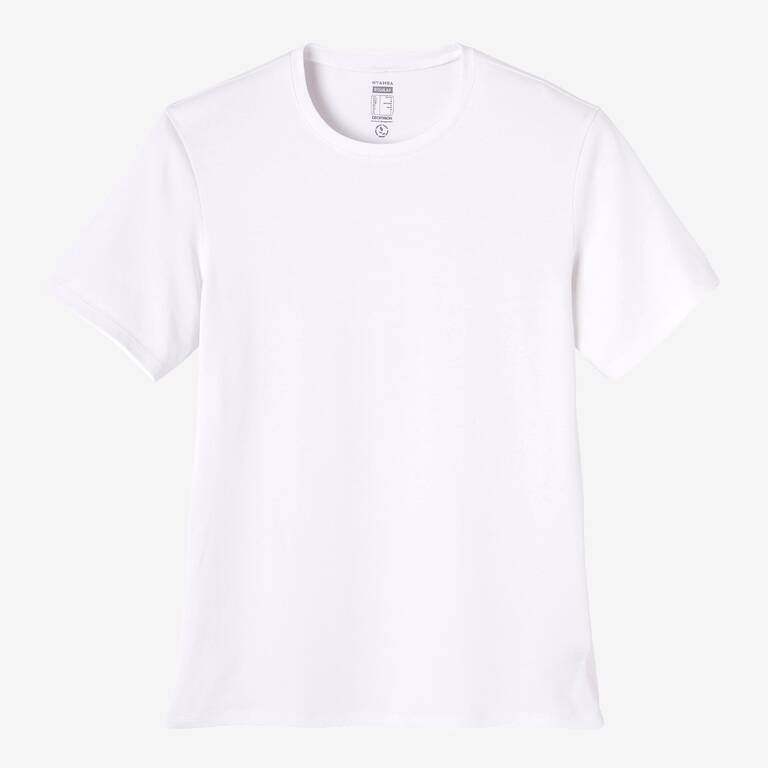 Men's Short-Sleeved Straight-Cut Crew Neck Cotton Fitness T-Shirt 500 - White