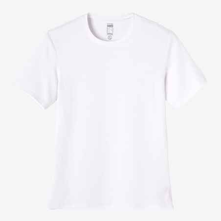 Men's Short-Sleeved Crew Neck Cotton Fitness T-Shirt 500 - Glacier White