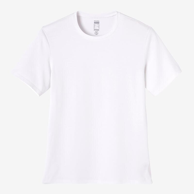 Camiseta fitness manga corta algodón extensible Hombre Domyos blanco