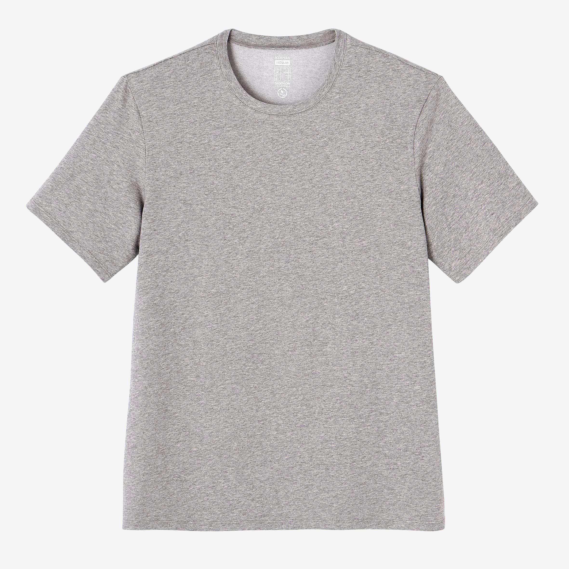Men's Short-Sleeved Straight-Cut Crew Neck Cotton Fitness T-Shirt 500 Light Grey 7/21
