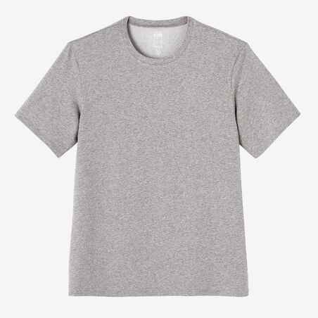 Men's Short-Sleeved Straight-Cut Crew Neck Cotton Fitness T-Shirt 500 Light Grey