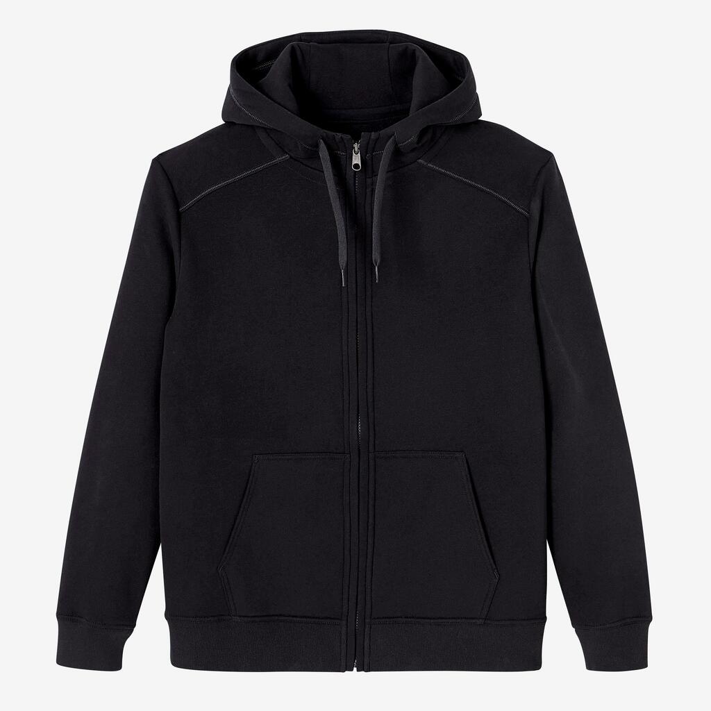 Sudadera de cierre con capucha cuello cierre recto para hombre con bolsillo - 500 color negro 