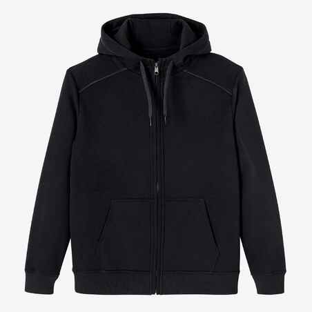 Men's Straight-Cut Zipped Hoodie With Pocket 500 - Black