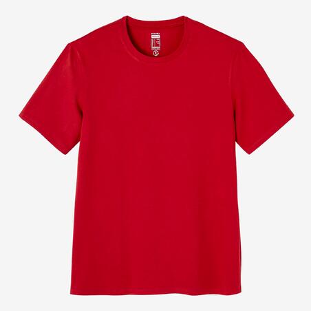 T-shirt fitness manches courtes coton extensible col rond homme rouge grenat