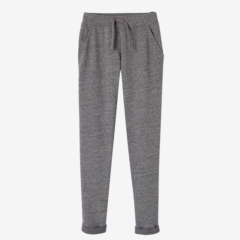Women's Fitted Organic Cotton Jogging Fitness Bottoms 500 - Grey