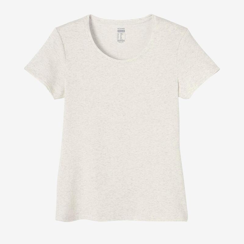 T-shirt donna fitness 500 regular misto cotone bianco melange