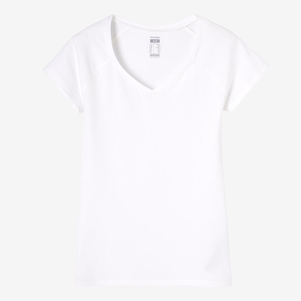 Women's V-Neck Fitness T-Shirt 500 - Rose Quartz