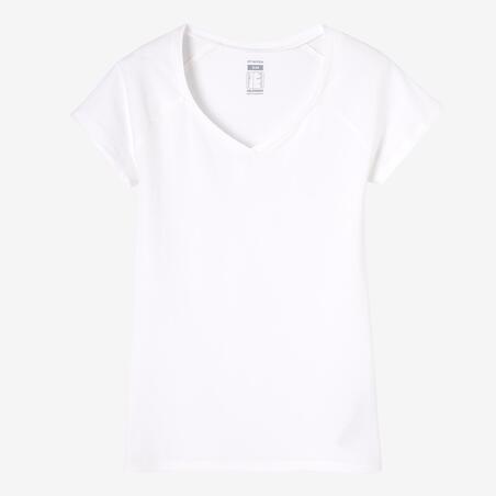 Camiseta cuello V de Algodón Estirable Mujer para Pilates Blanco