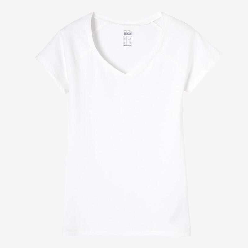 T-shirt donna fitness 500 slim misto cotone bianca