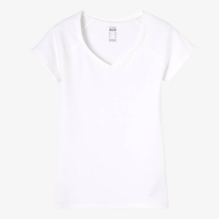 Women's V-Neck Fitness T-Shirt 500 - Ice White