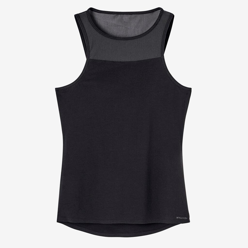 Women's Slim-Fit Crew Neck Cotton Fitness Tank Top 900 with Built-In Bra - Black