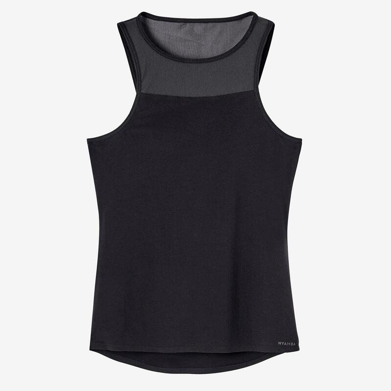Camiseta fitness sin mangas algodón con sujetador integrado Mujer negro