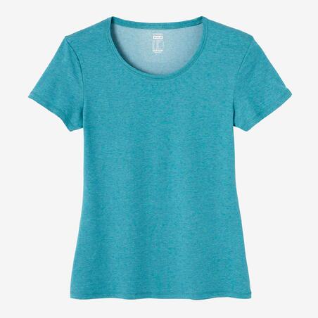 T-shirt fitness manches courtes coton extensible col rond femme turquoise