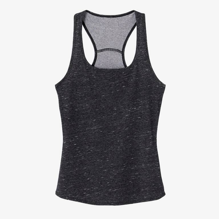 Women's Slim-Fit Racer Back Cotton Fitness Tank Top 500 - Grey