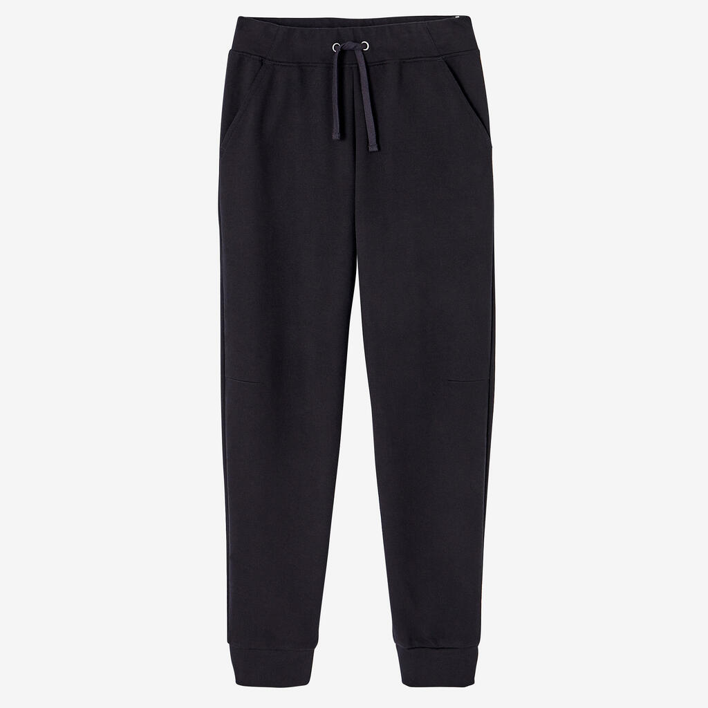 Women's Straight-Cut Cotton Jogging Fitness Bottoms With Pocket 500 - Black