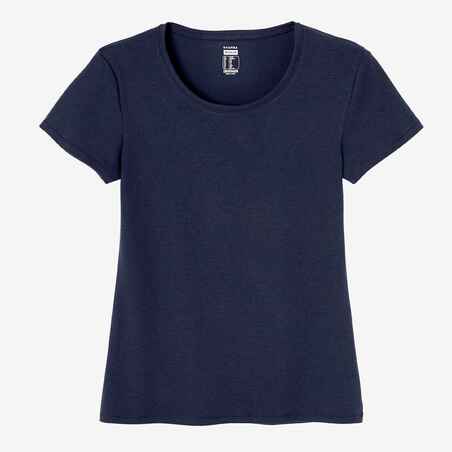 Camiseta fitness manga corta cuello redondo algodón extensible Mujer azul marino