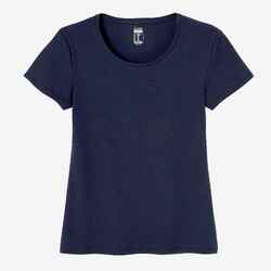 T-shirt fitness kort ärm bomullsstretch med rund hals dam blå