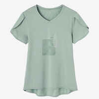 Women's Short-Sleeved Straight-Cut V-Neck Cotton Fitness T-Shirt 515 - Verdigris