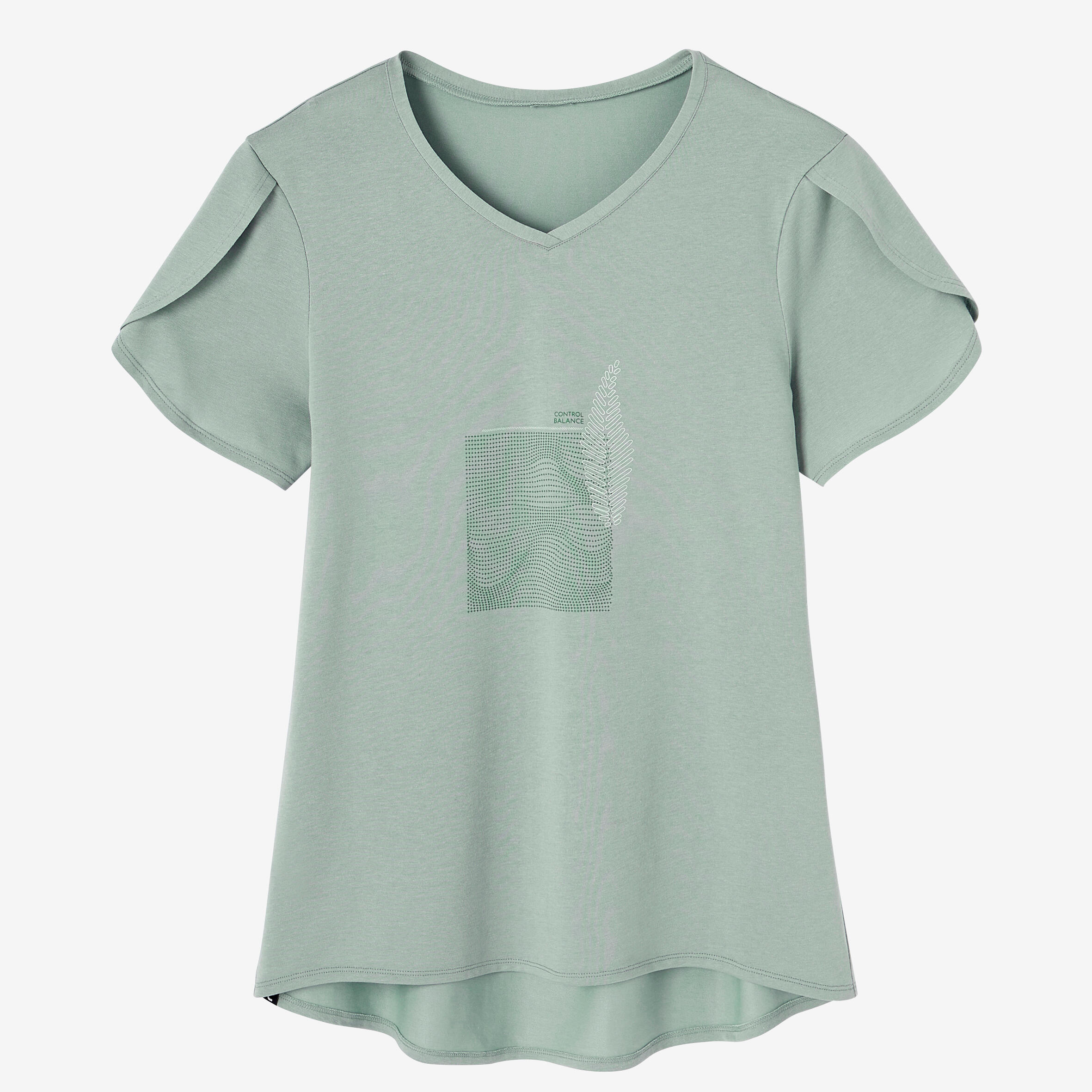 Women's Short-Sleeved Straight-Cut V-Neck Cotton Fitness T-Shirt 515 - Verdigris 7/7