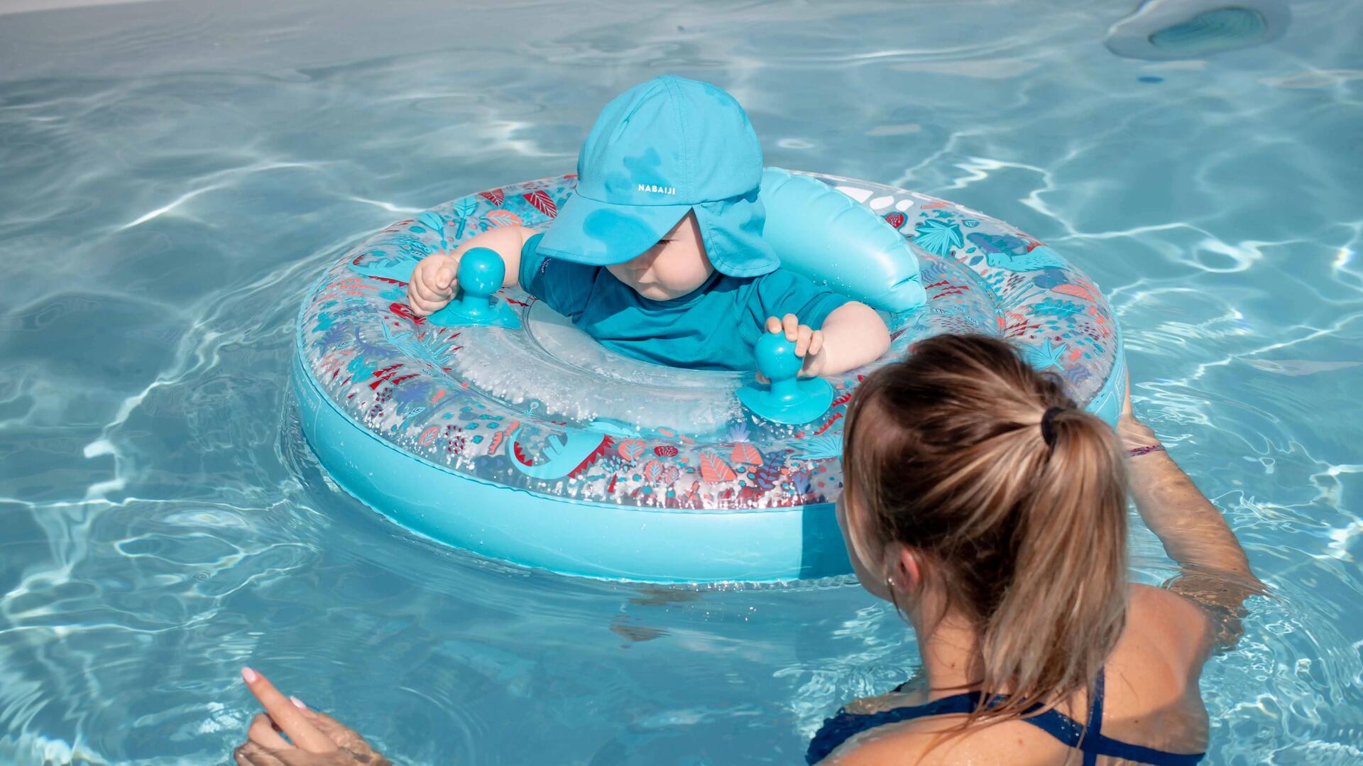 Boia insuflável de piscina com assento e pegas para bebés de 7-15 kg transparente