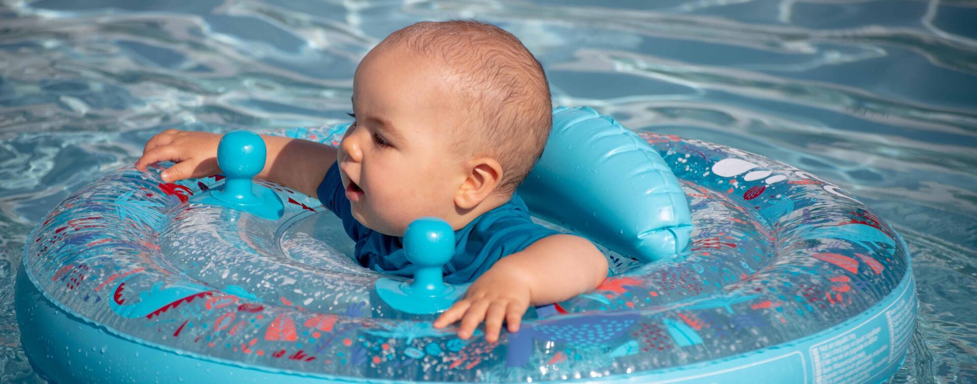 Boia insuflável de piscina com assento e pegas para bebés de 7-15 kg transparente