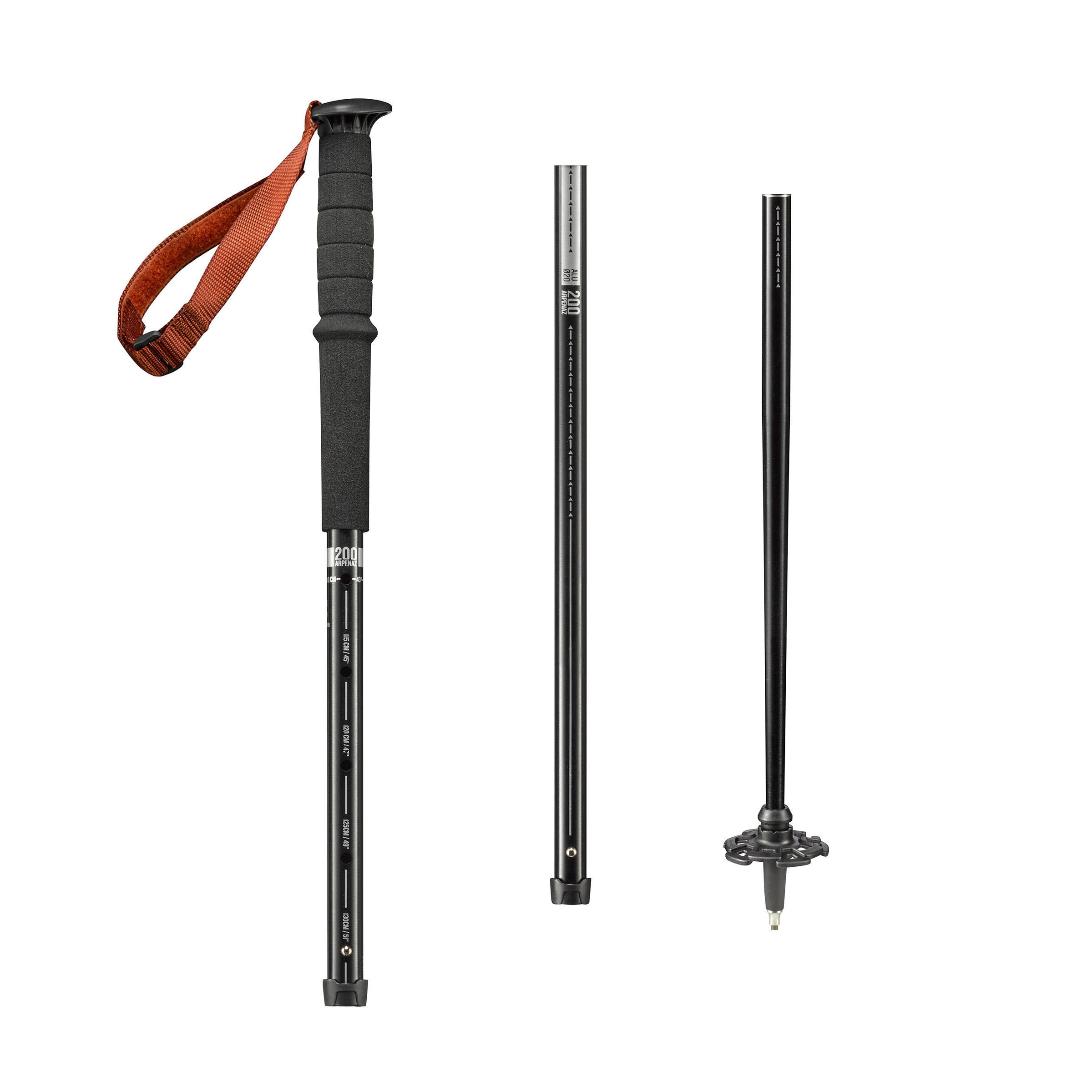 FORCLAZ 1 Country Walking Easy Adjustment Pole | A200 - Black Orange