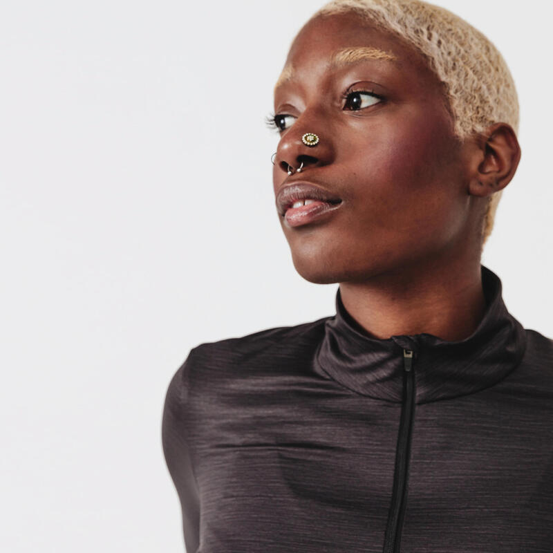 Women's Running ½Zip LongSleeved TShirt Dry+ black KALENJI Decathlon