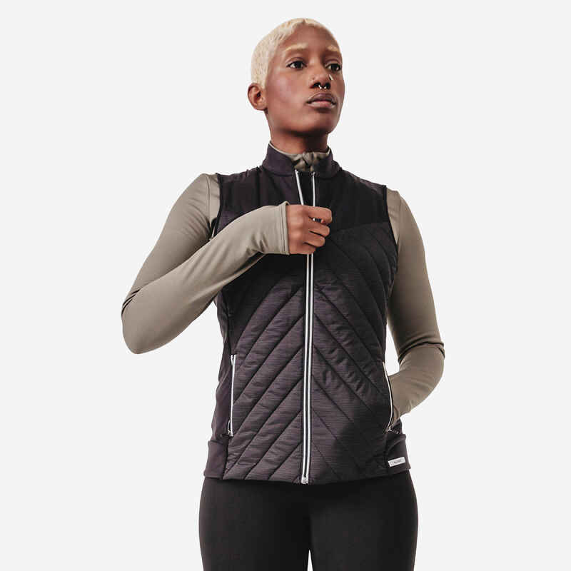 Women's sleeveless running jacket Warm - black