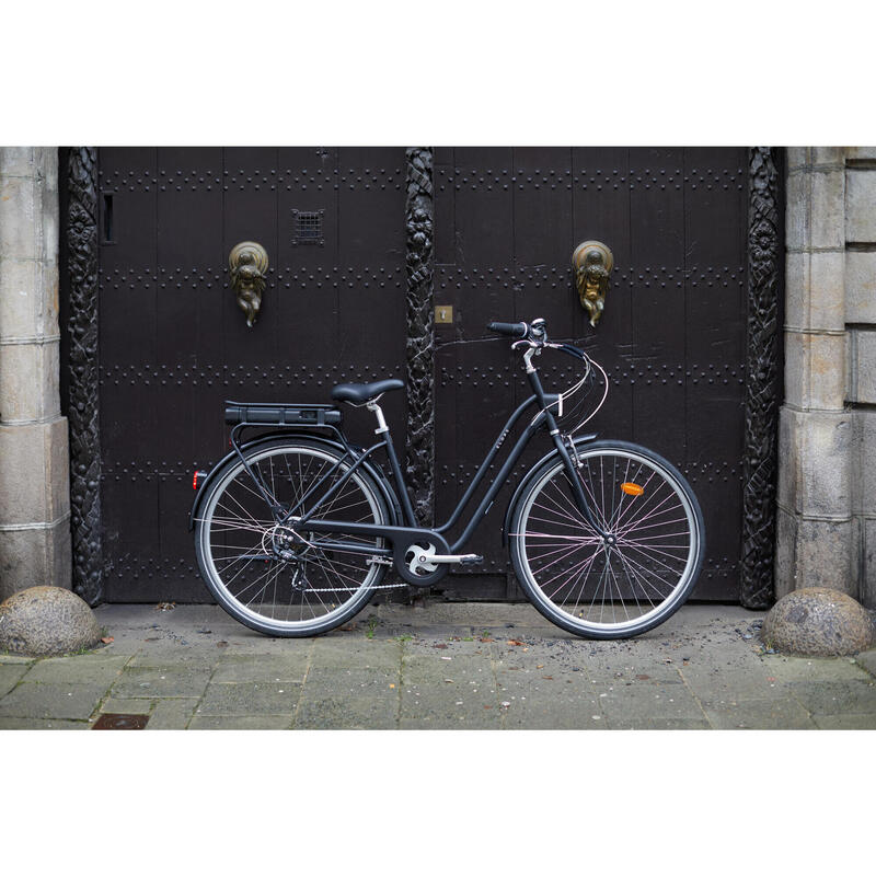 Bicicleta eléctrica urbana de paseo cuadro bajo Elops ebike 120 negro