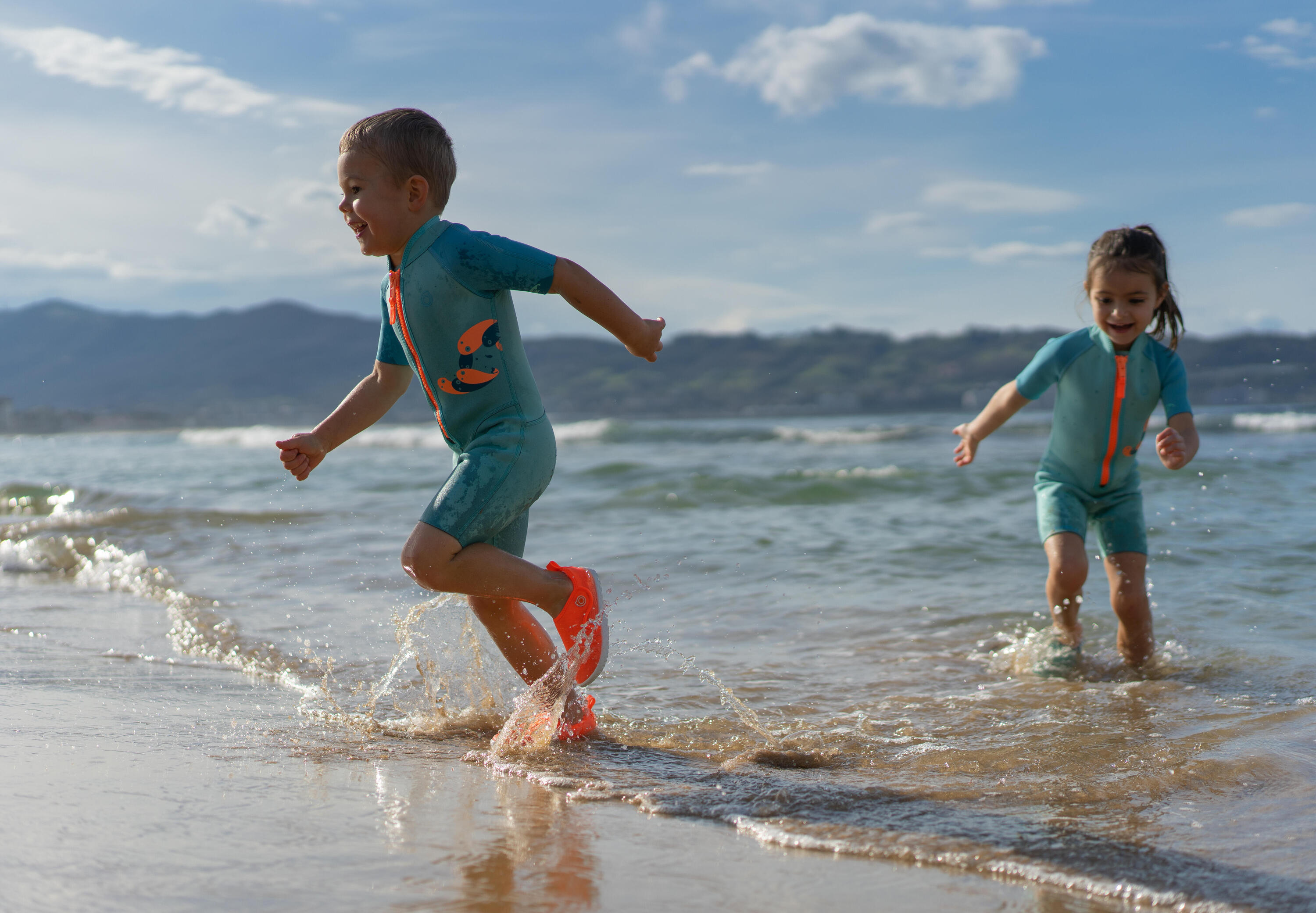 SXSHUN Neopreenpak voor kinderen, meisjes, jongens, 2,5 mm, neopreen, shorty, uv-bescherming, eendelig badpak, wetsuit, blauw, 110-116