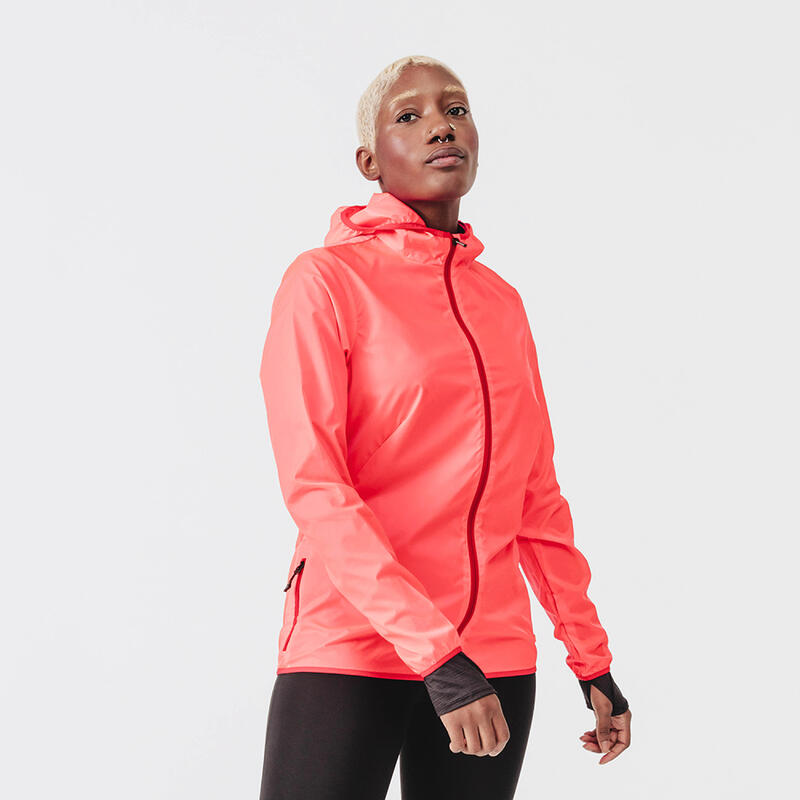 Women's windproof running jacket Wind - neon coral