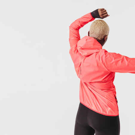 Women's windproof running jacket Wind - neon coral