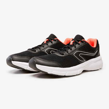 KALENJI RUN CUSHION WOMEN'S RUNNING SHOES - BLACK/CORAL