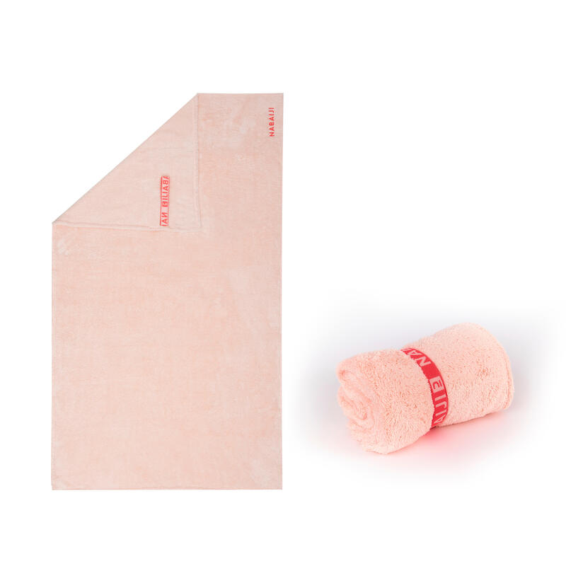 Serviette de bain microfibre ultra douce rose clair taille L 80 x 130 cm