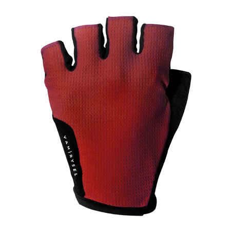 Guantes ciclismo carretera cortos verano Triban Roadr 500 burdeos