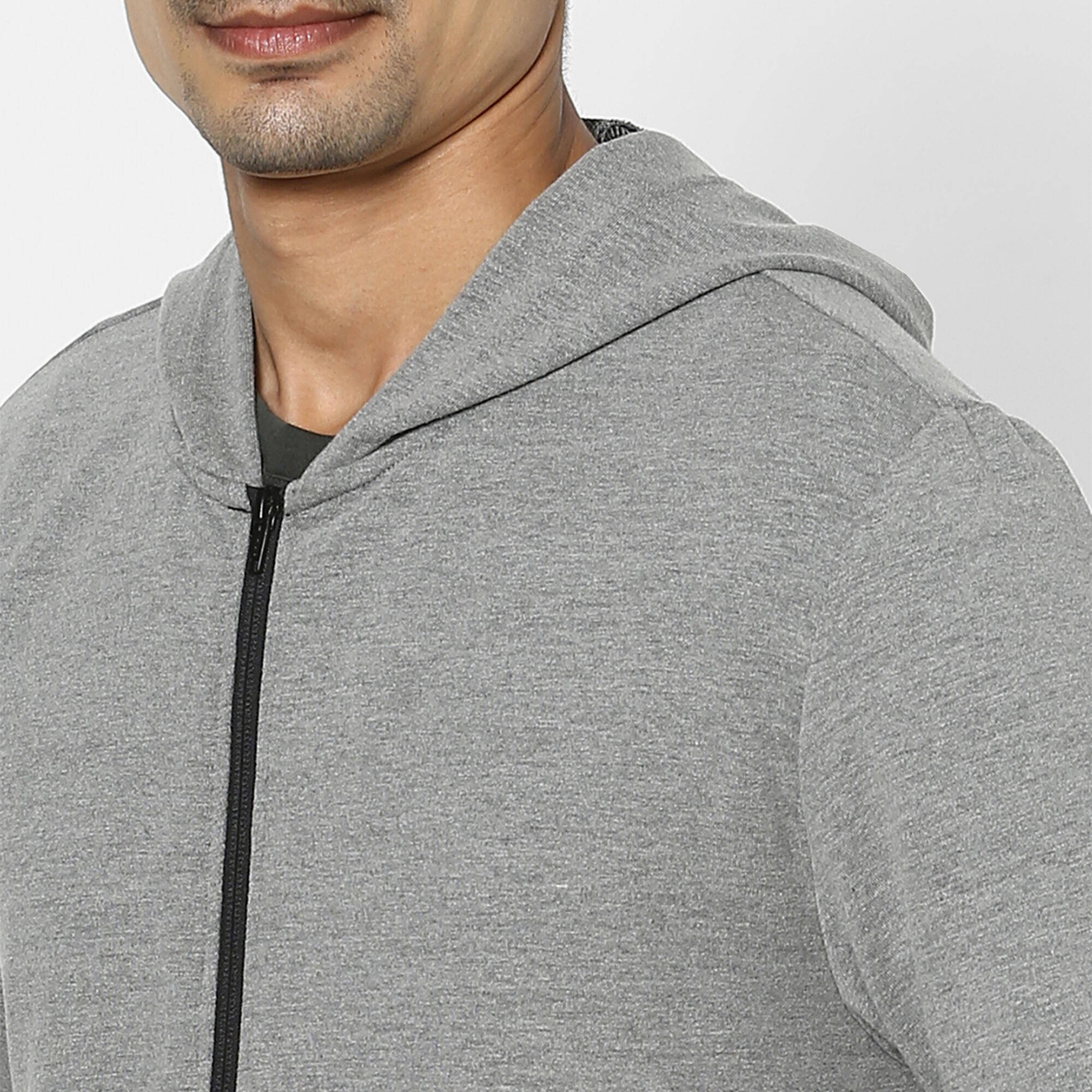 Men Sweatshirt With Hood and Zip 100 For Gym-Navy/Grey -  5