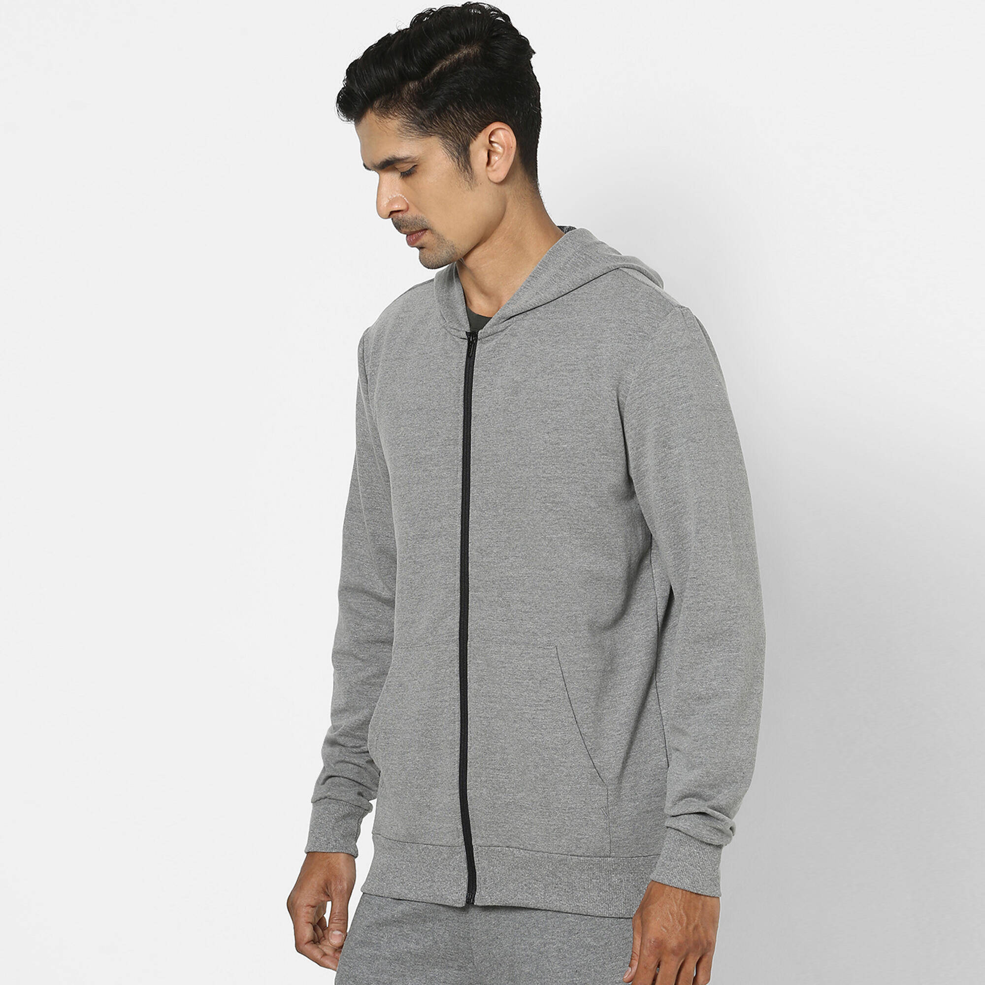 Men Sweatshirt With Hood and Zip 100 For Gym-Navy/Grey -  3