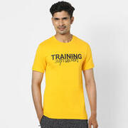 Men Gym Cotton Blend T-shirt Slim Fit 500 Print - Yellow