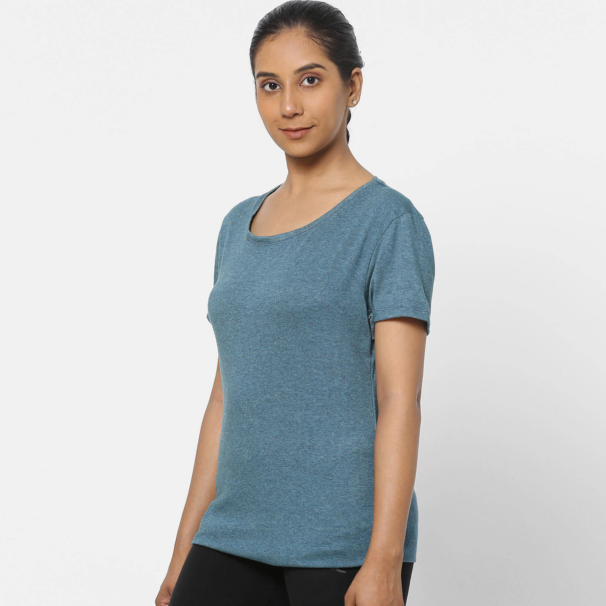 Refurbished Women Pilates Cotton Regular Fit T-Shirt Dark Blue - Condition A -  1
