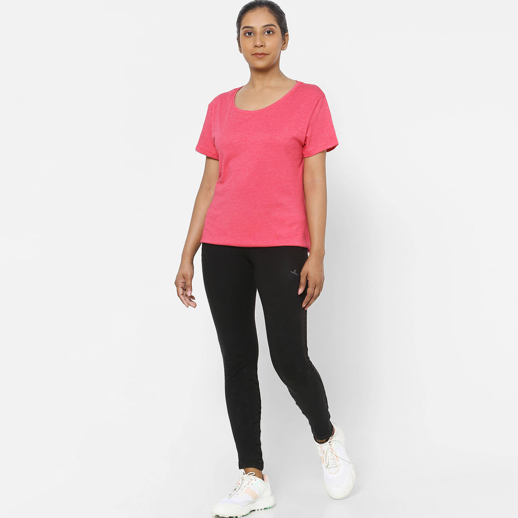 Refurbished Women Pilates Cotton Regular Fit T-Shirt Mottled Pink - Condition A -  5