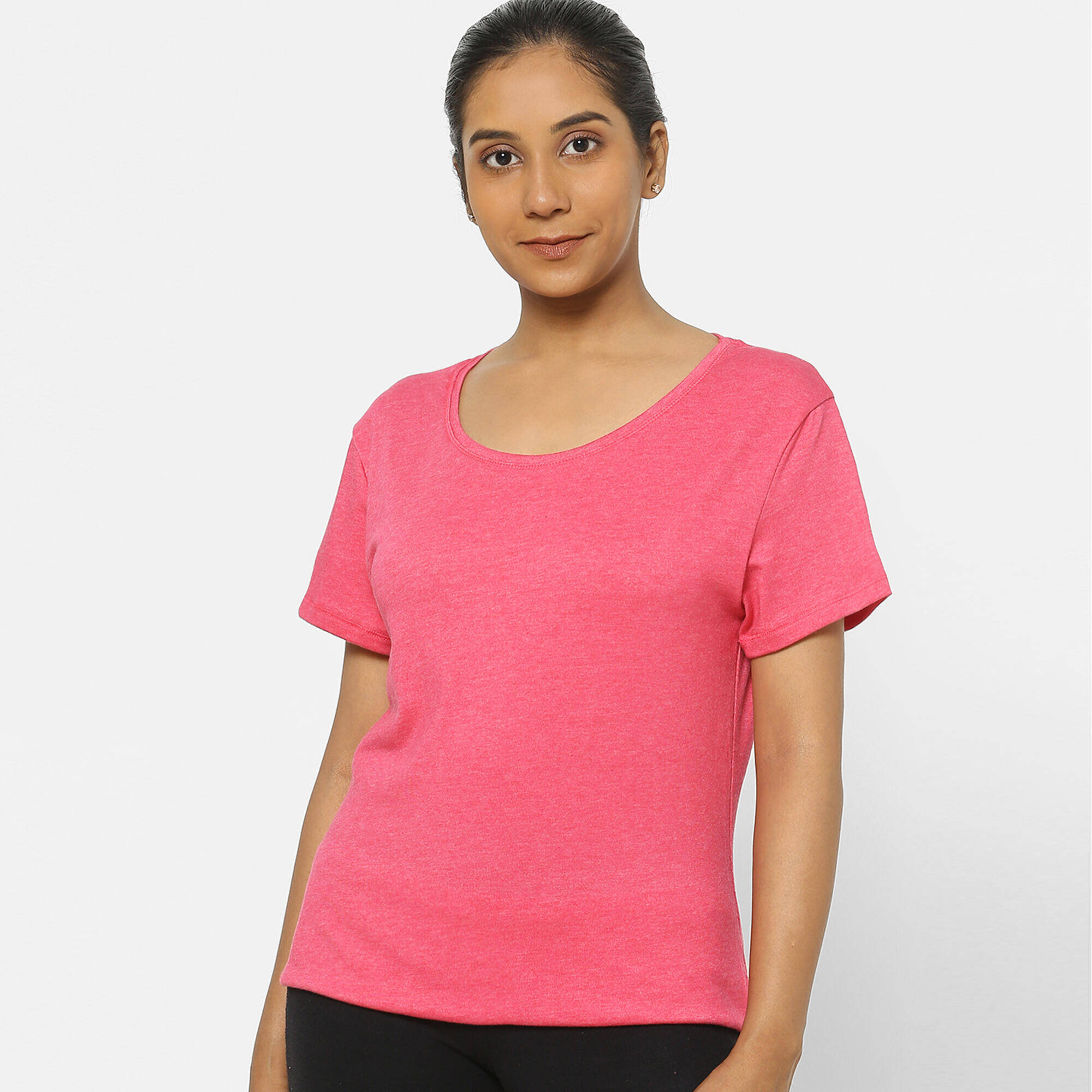 Refurbished Women Pilates Cotton Regular Fit T-Shirt Mottled Pink - Condition A -  3