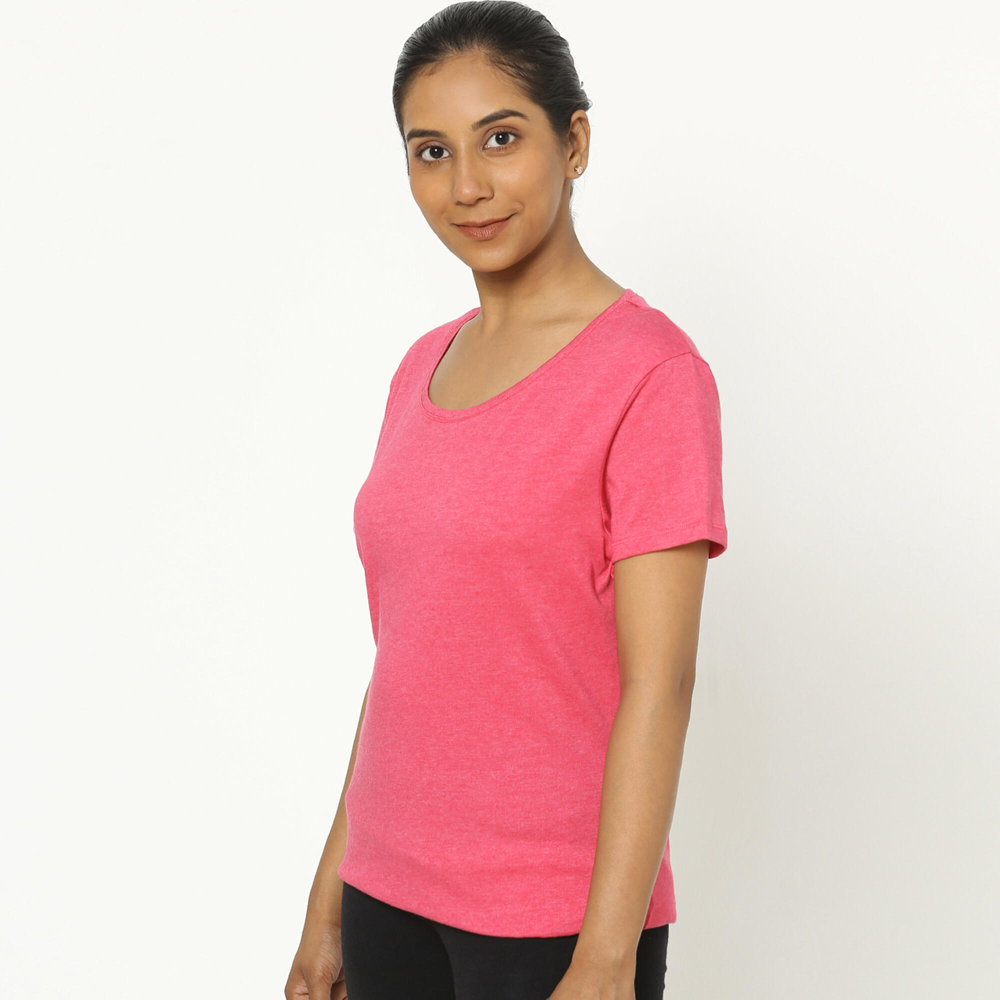 Refurbished Women Pilates Cotton Regular Fit T-Shirt Mottled Pink - Condition A-image-4