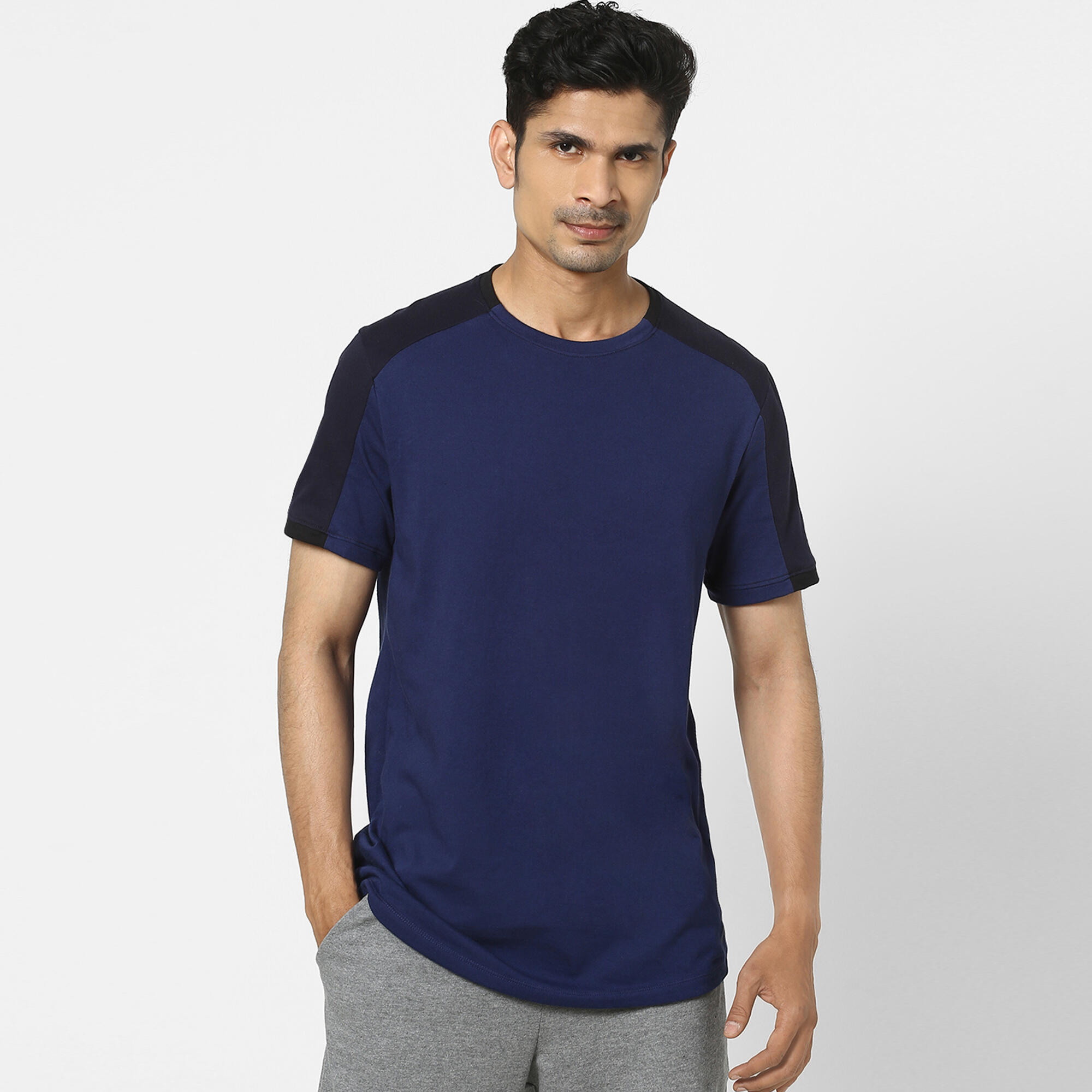 Men's Short-Sleeved Straight Crew Neck Cotton Fitness T-Shirt 520 - Cosmos Blue 3/13