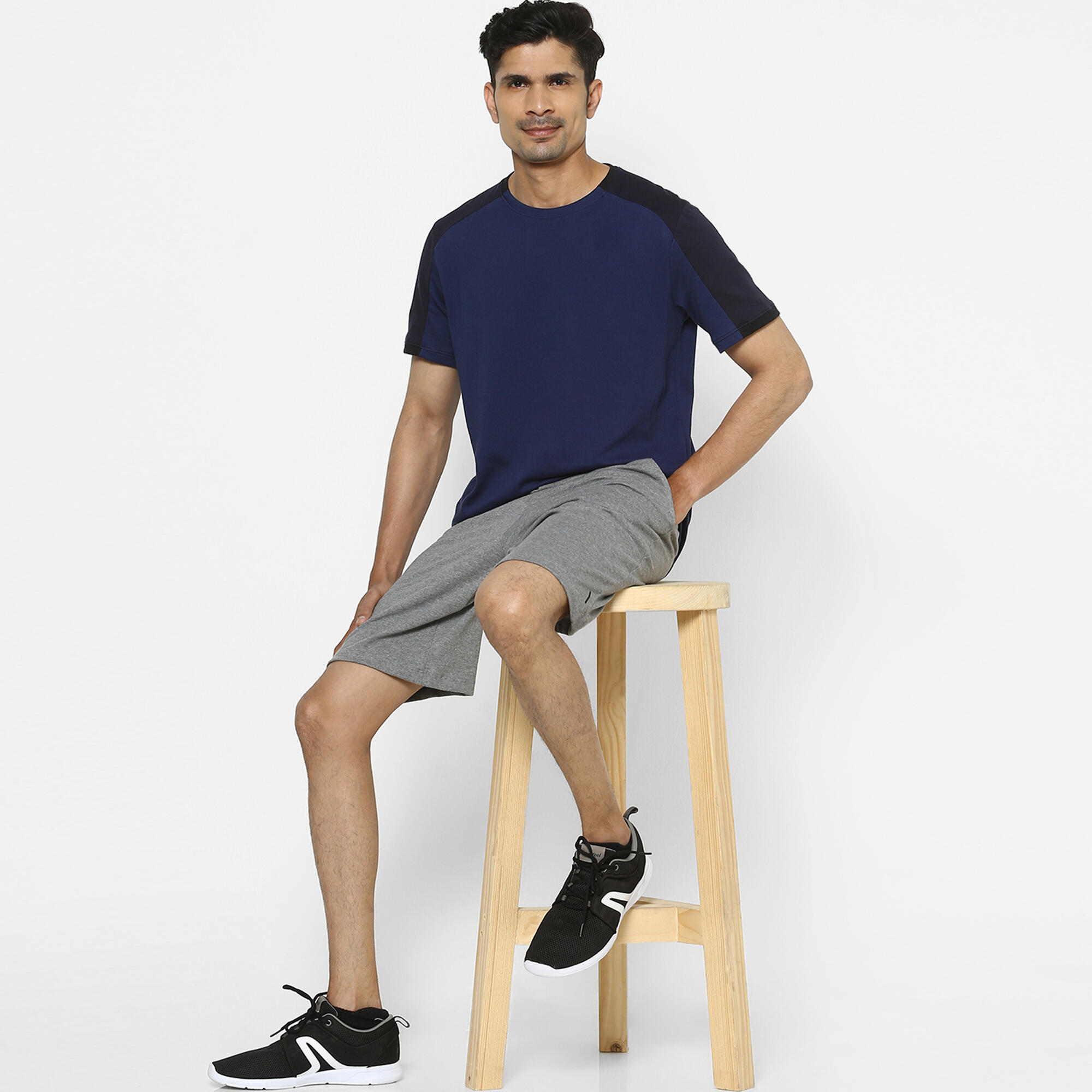 Men's Short-Sleeved Straight Crew Neck Cotton Fitness T-Shirt 520 - Cosmos Blue 5/13