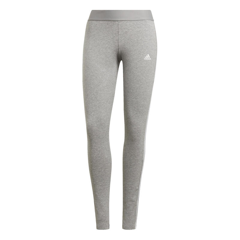 Legging fitness long coton majoritaire taille haute femme - 3 bandes gris chiné