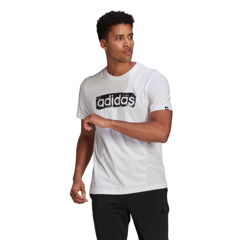 T-shirt fitness Adidas manches courtes slim 100% coton col rond homme blanc