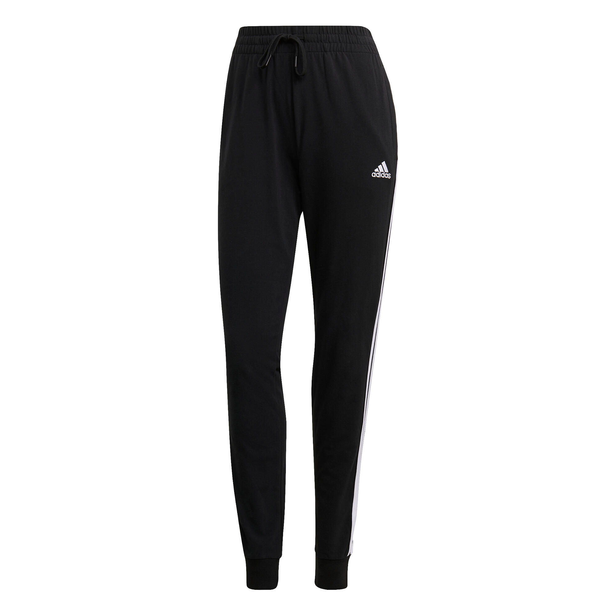 Women s Cotton Rich Fitted Jogging Fitness Bottoms 3 Stripes Black ADIDAS Decathlon