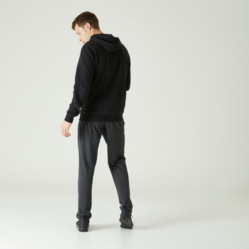 Pantaloni uomo fitness 100 misto cotone fondo dritto grigi scuri